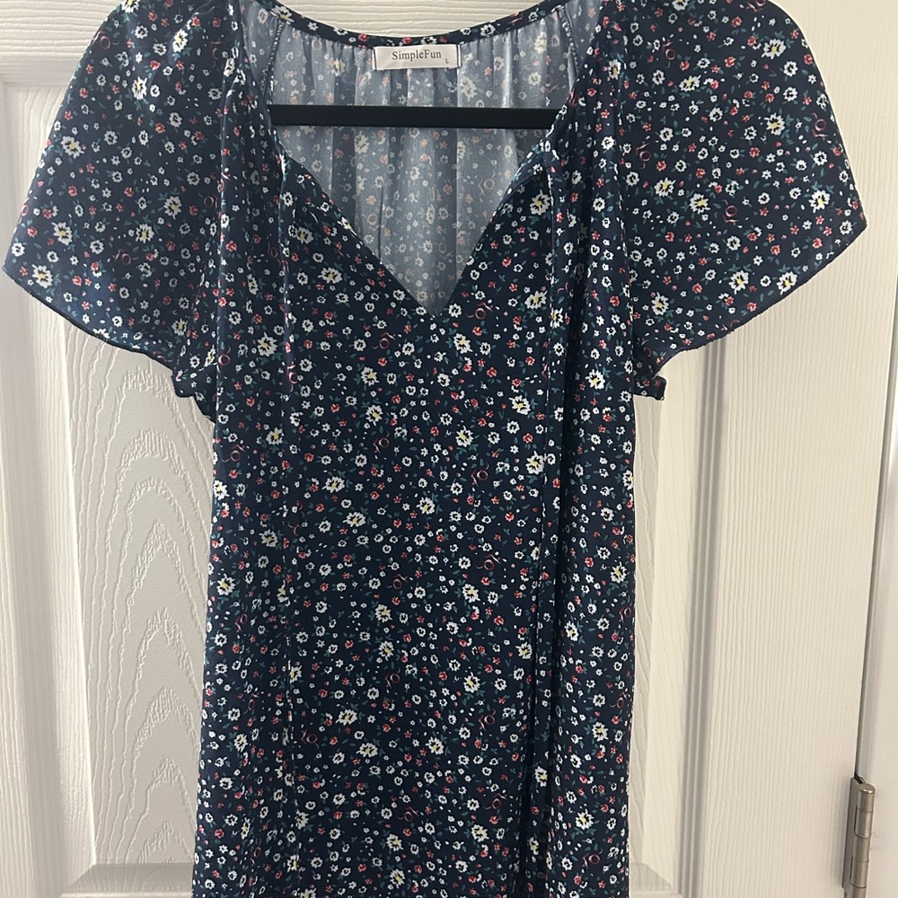 Floral Blue Top with Short Sleeves